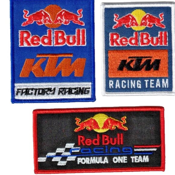 (3) Red Bull Energy Drink Formula One F1 Racing Team Sew / Iron ON Patches - Picture 1 of 1